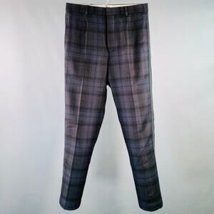 Size 28 Navy Black Plaid Wool Blend Twill Button Fly Dress Pants